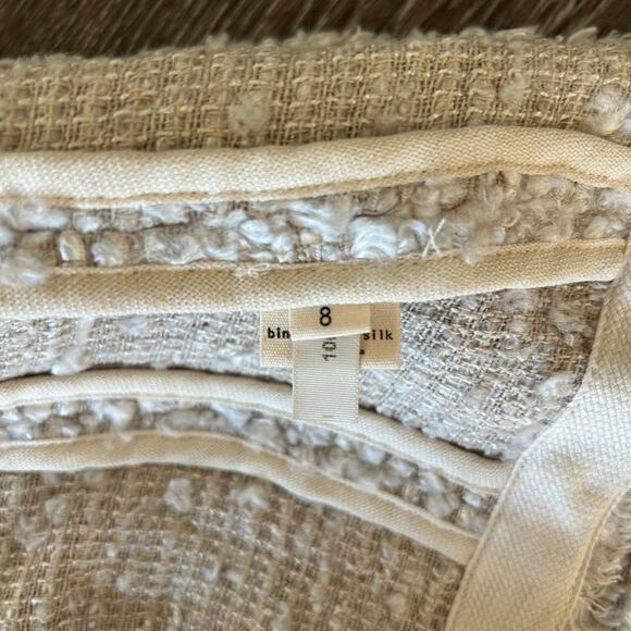 EUC L’AGENCE Cream Bouclé Tweed Open Front Frayed Jacket Sz 8 Silk Blend Cropped - Picture 12 of 16